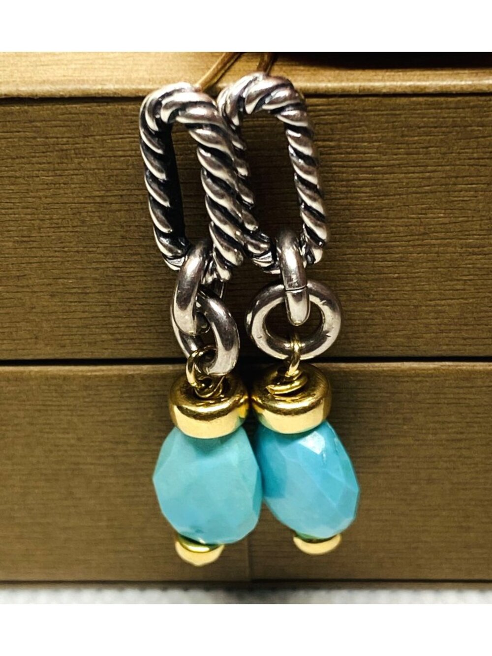 David Yurman Turquoise Figaro Drop Earrings 925 18K